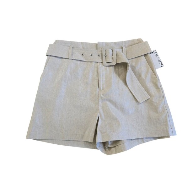 Nine West Belted Linen Blend Shorts Womens Size Small Metallic Gold Welt  Pocket - Picture 11 of 12